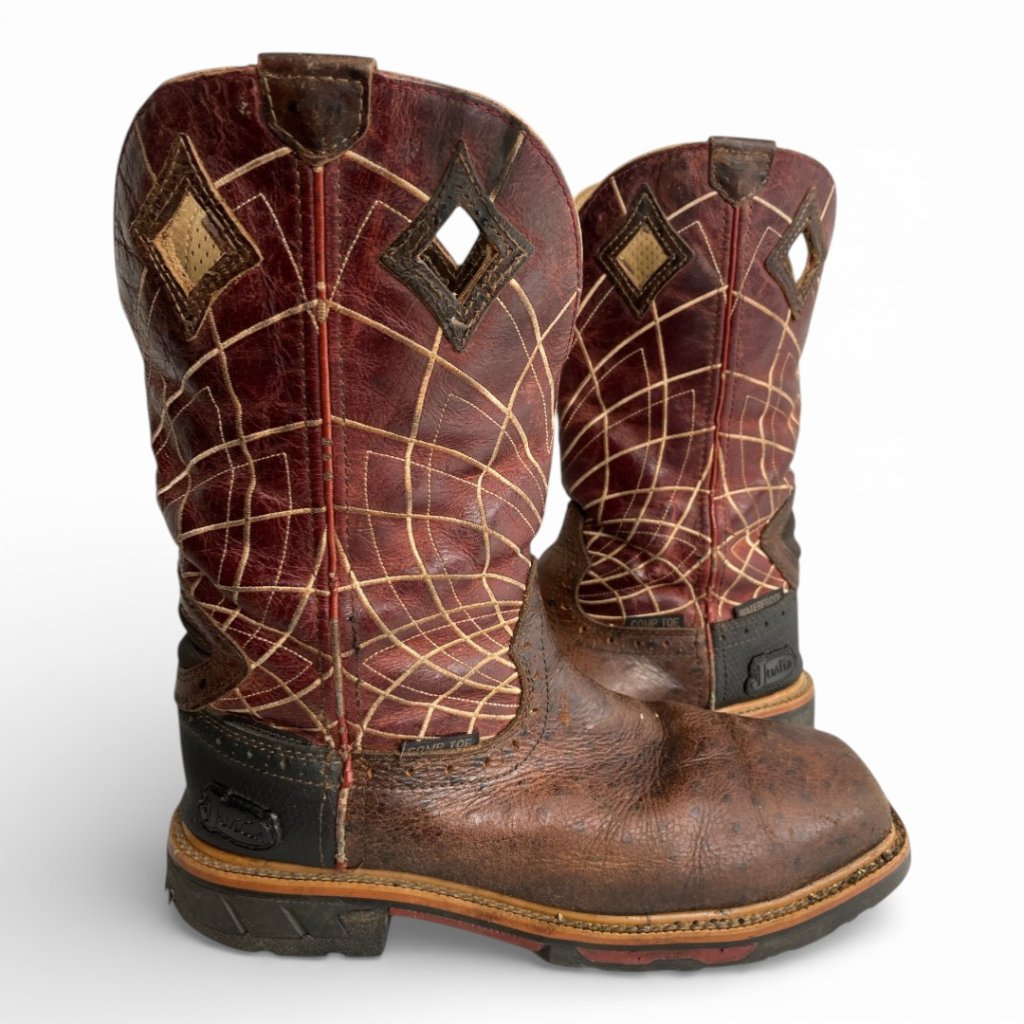 Justin Derrickman Ostrich Print Waterproof Composite Safety Toe Boots Men's 9 Ee